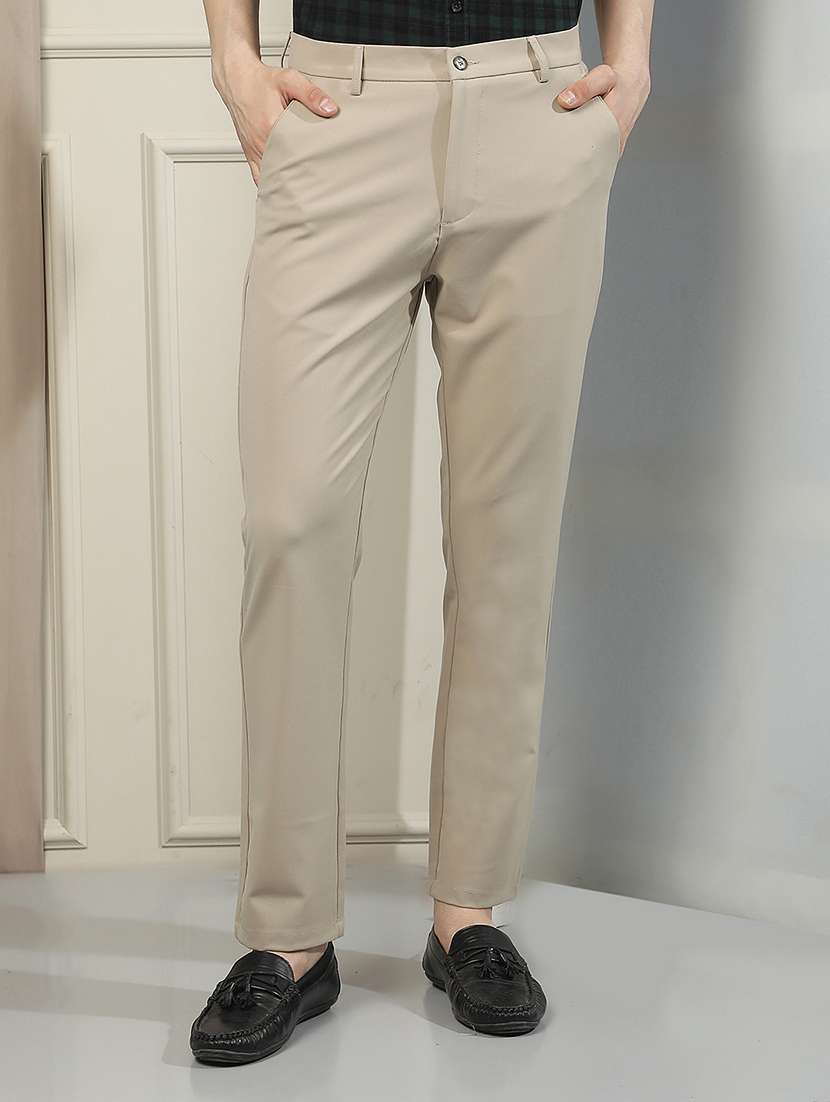 men solid mid rise chinos casual trouser