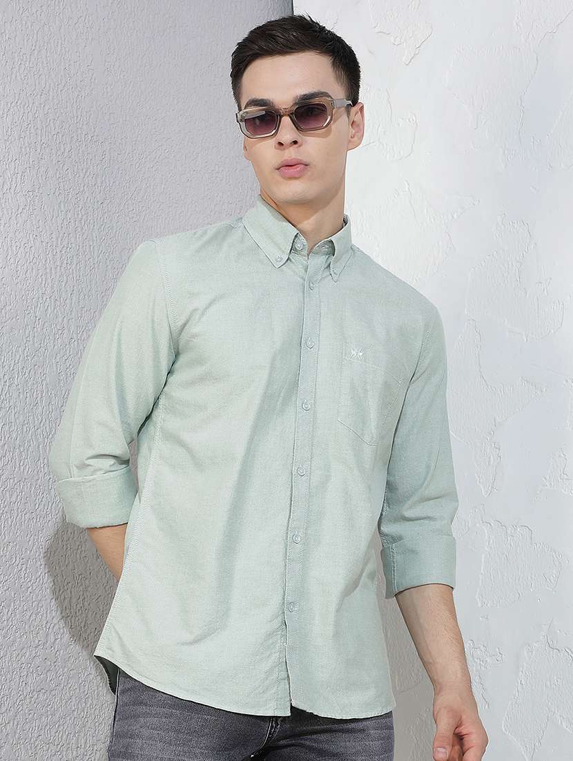 men solid long sleeve slim fit casual shirt