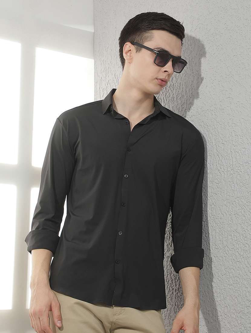 men solid long sleeve slim fit casual shirt