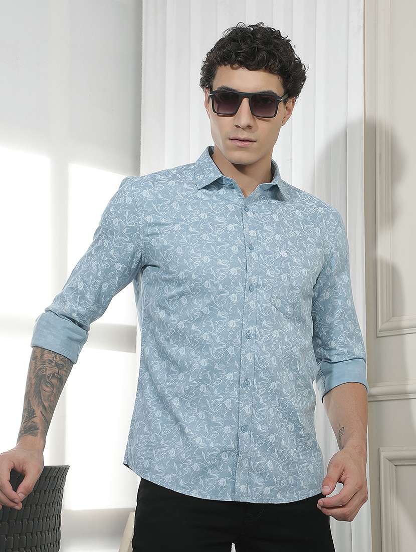 men printed long sleeve slim fit casual shirt