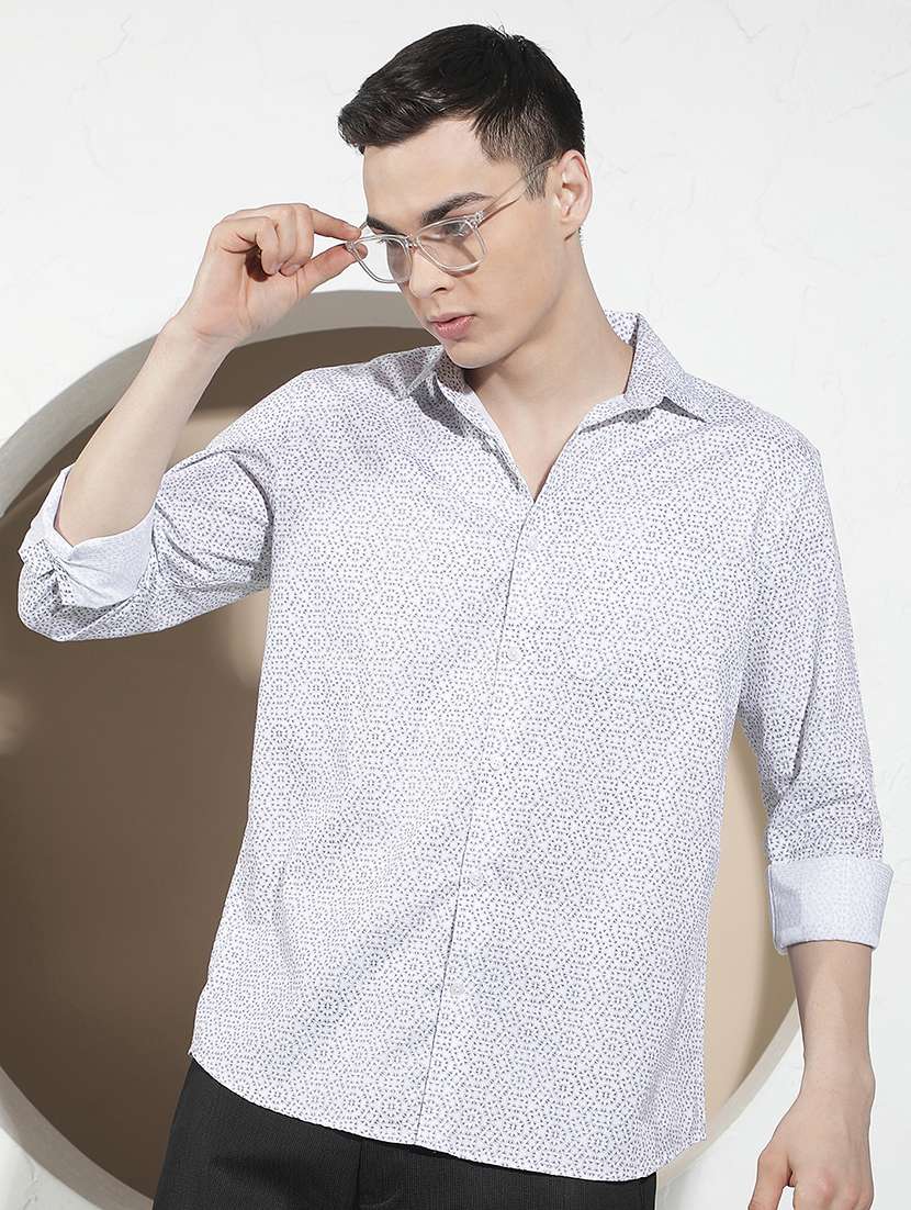 men printed long sleeve slim fit casual shirt