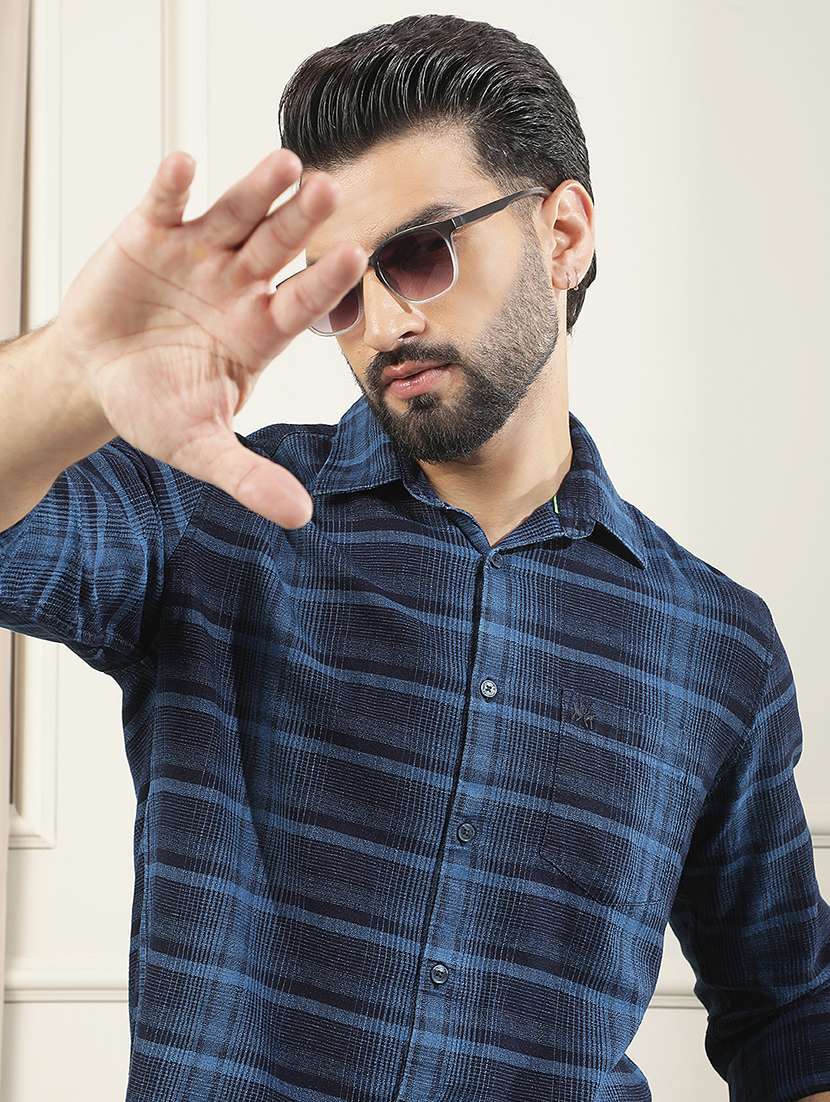 men checkered long sleeve slim fit casual shirt