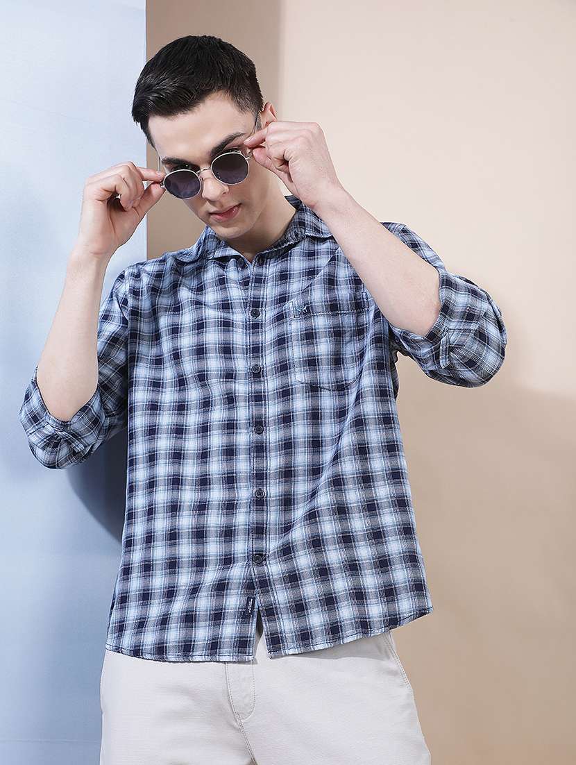 men checkered long sleeve regular fit casual shirt