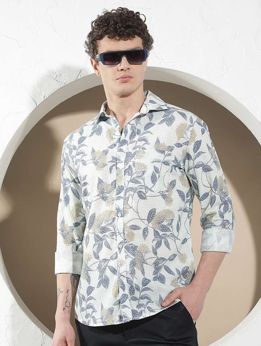 men printed long sleeve regular fit casual shirt