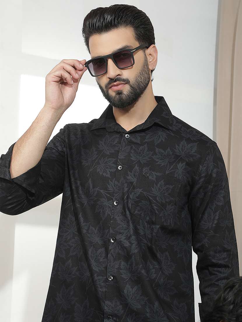 men printed long sleeve slim fit casual shirt