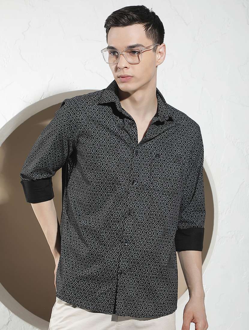men printed long sleeves casual shirt