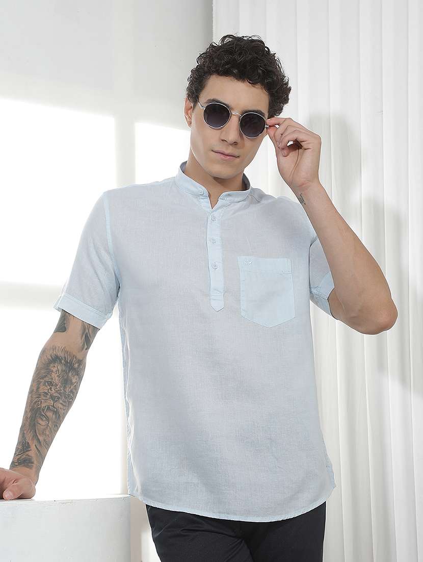men solid mandarin neck short kurta