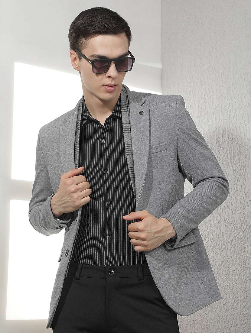 men textured long sleeves single breasted blazer