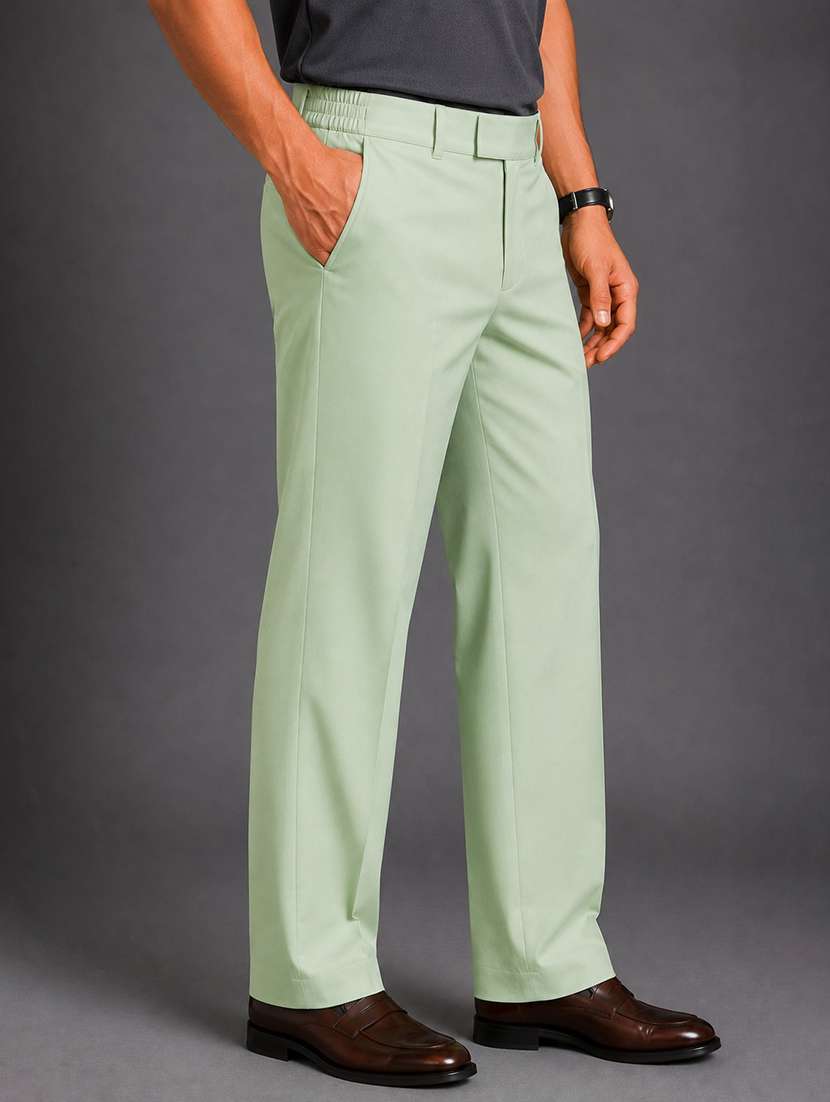 Men Solid Mid Rise Straight Fit Trouser - 22694778 -  Standard Image - 2