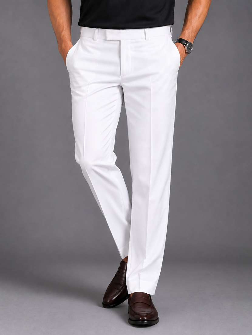men solid mid rise flat front formal trouser