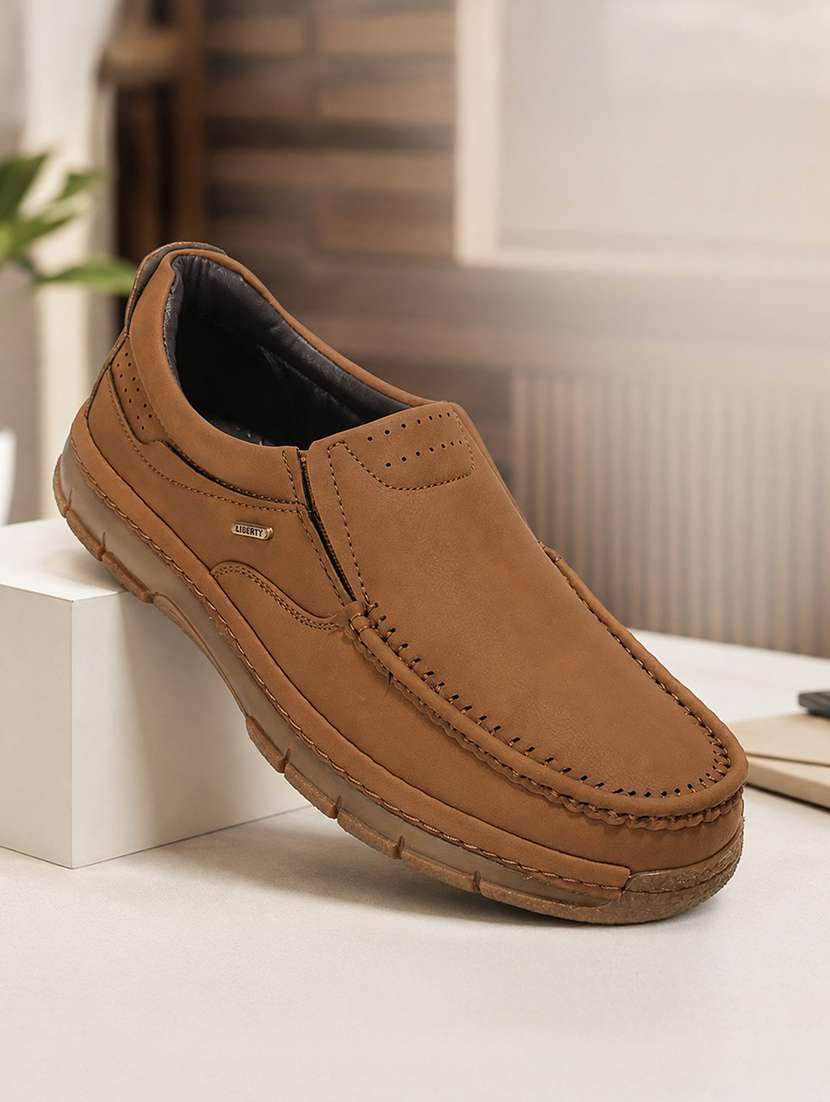 men tan slip on casual shoe