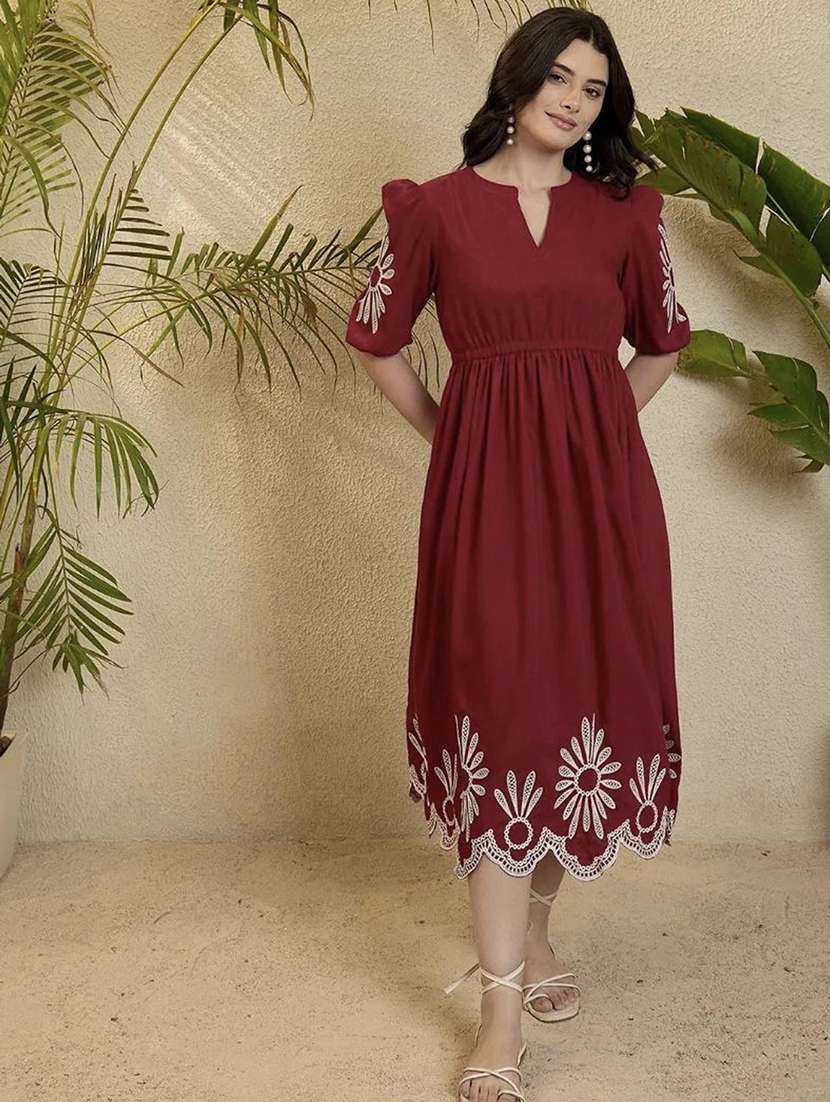Women Embroidered Short Sleeves A-line Dress - 22695179 -  Standard Image - 2