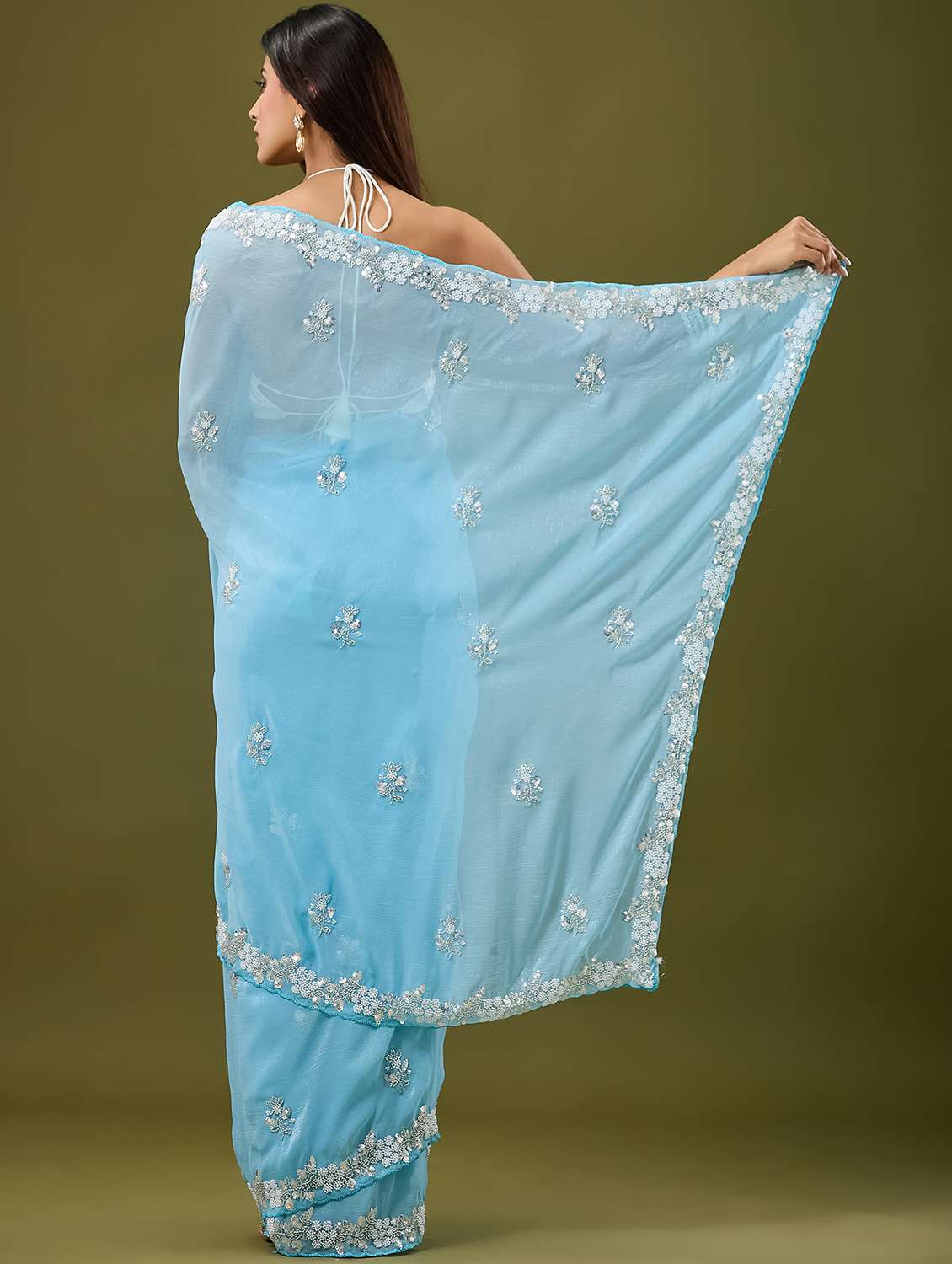 Women Solid With Work Embellished Saree With Blouse - 22695274 -  Standard Image - 2