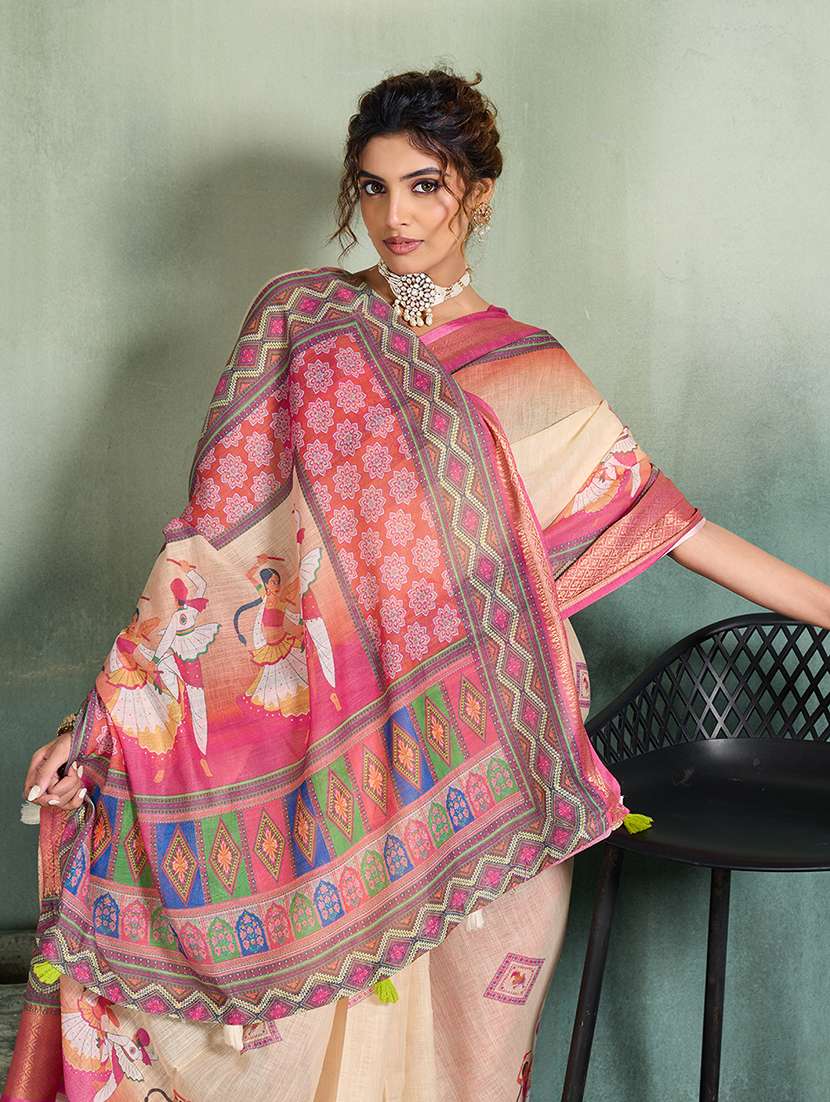 Women Printed Casual Wear Saree With Blouse - 22695415 -  Standard Image - 2