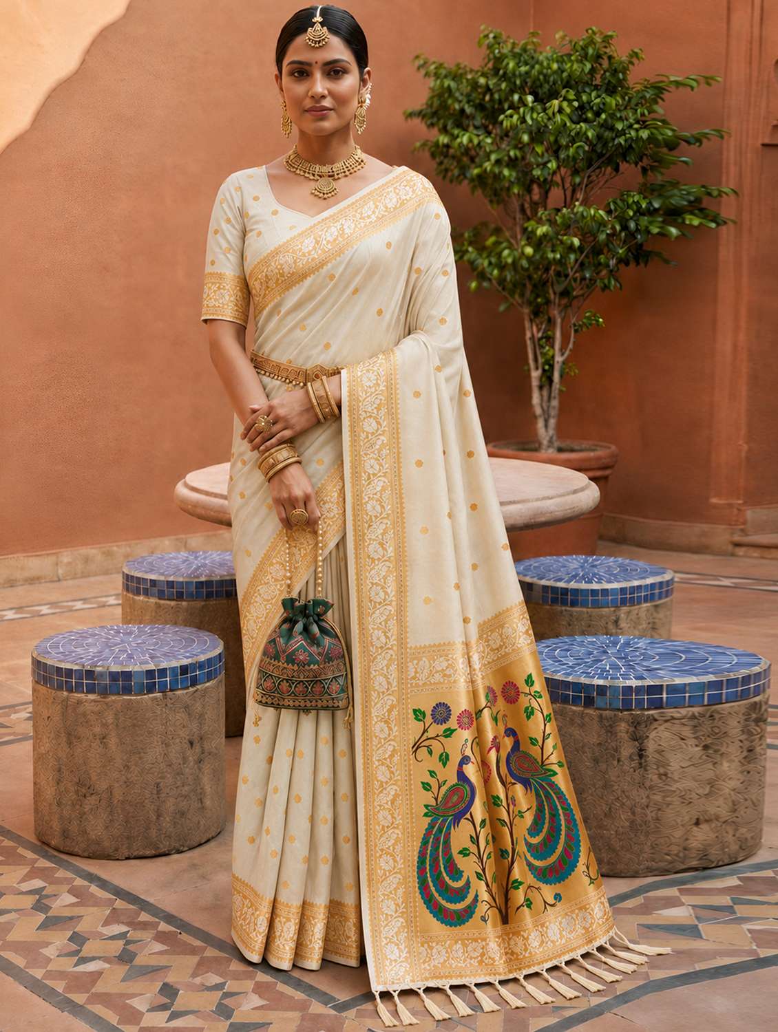women self design paithani saree with blouse