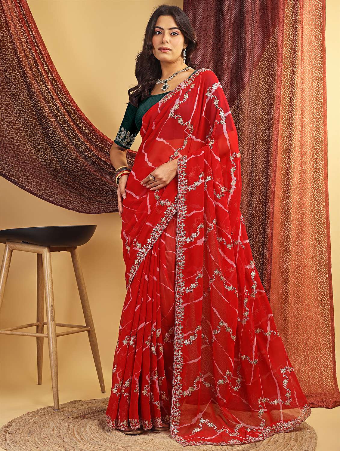 women leheriya printed saree with blouse