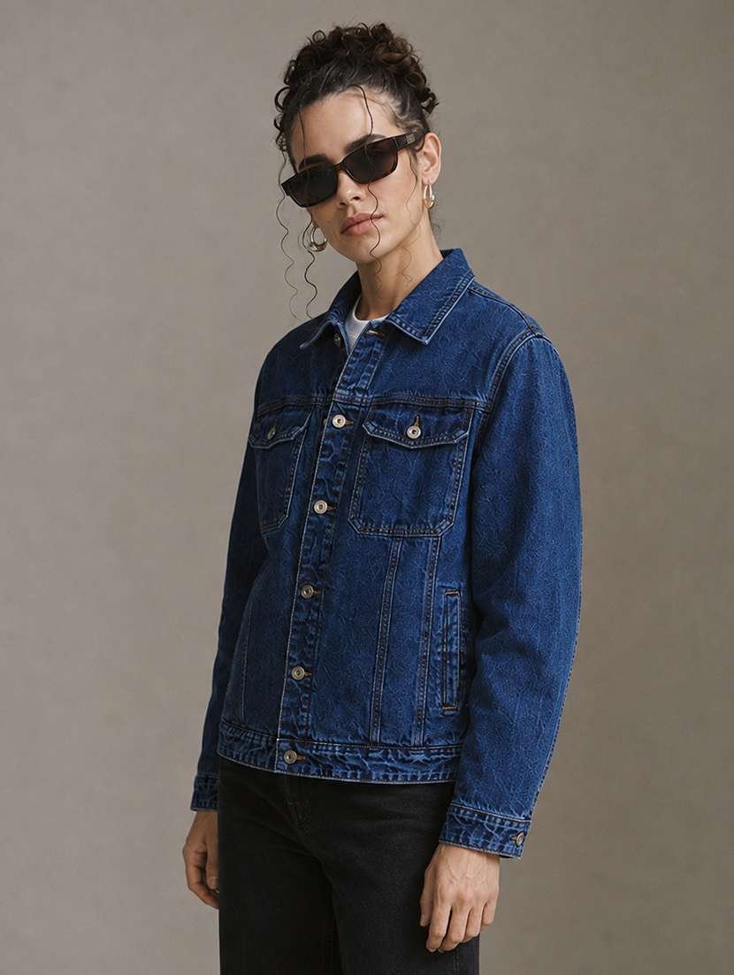 Women Solid Long Sleeve Denim Jacket - 22696434 -  Standard Image - 2