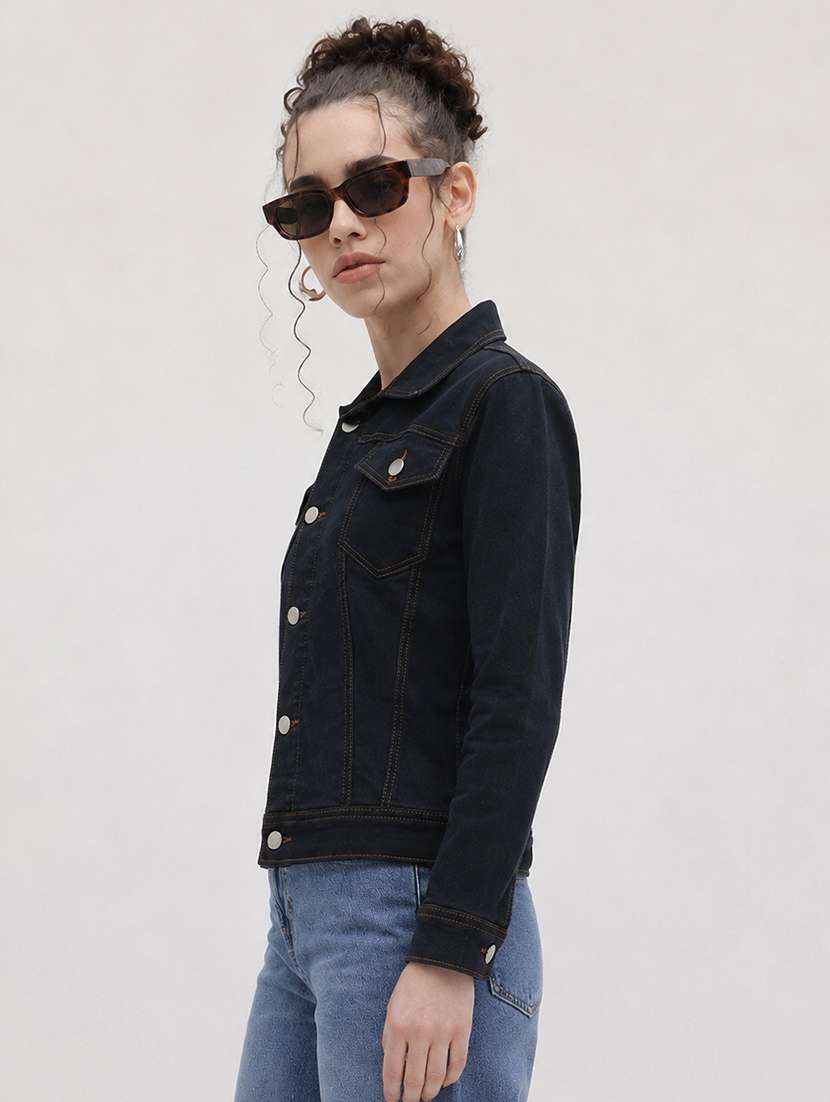 Women Solid Long Sleeve Denim Jacket - 22696441 -  Standard Image - 2