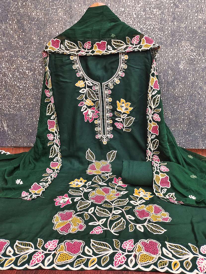 Women Solid With Work Unstitched Suit Set - 22696495 -  Standard Image - 2