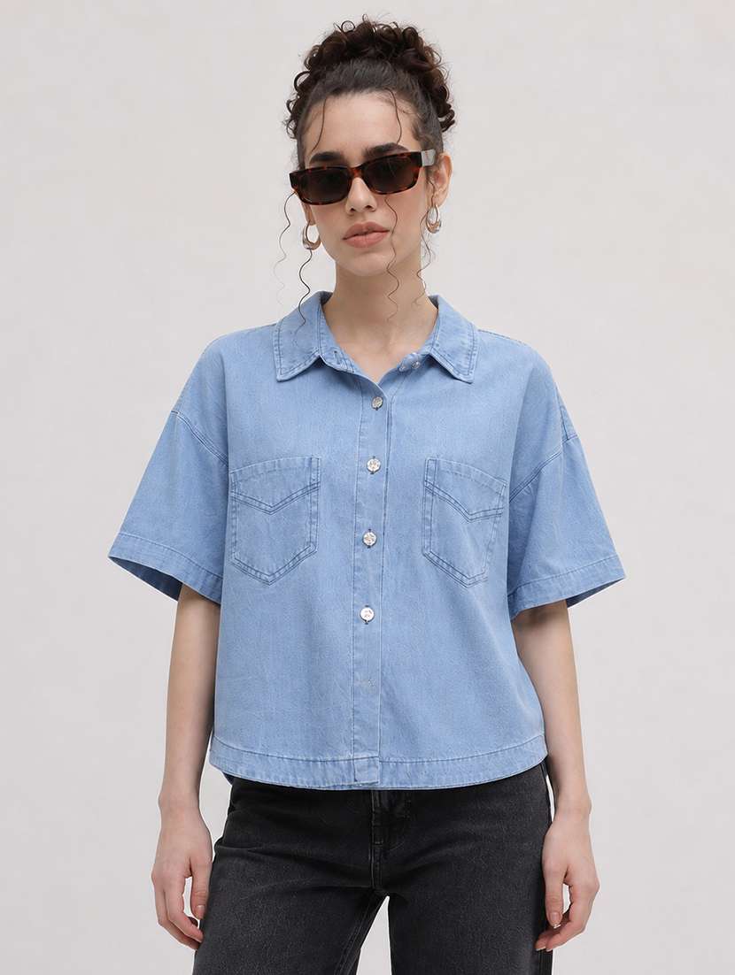 women solid short sleeve refular fit shirt 