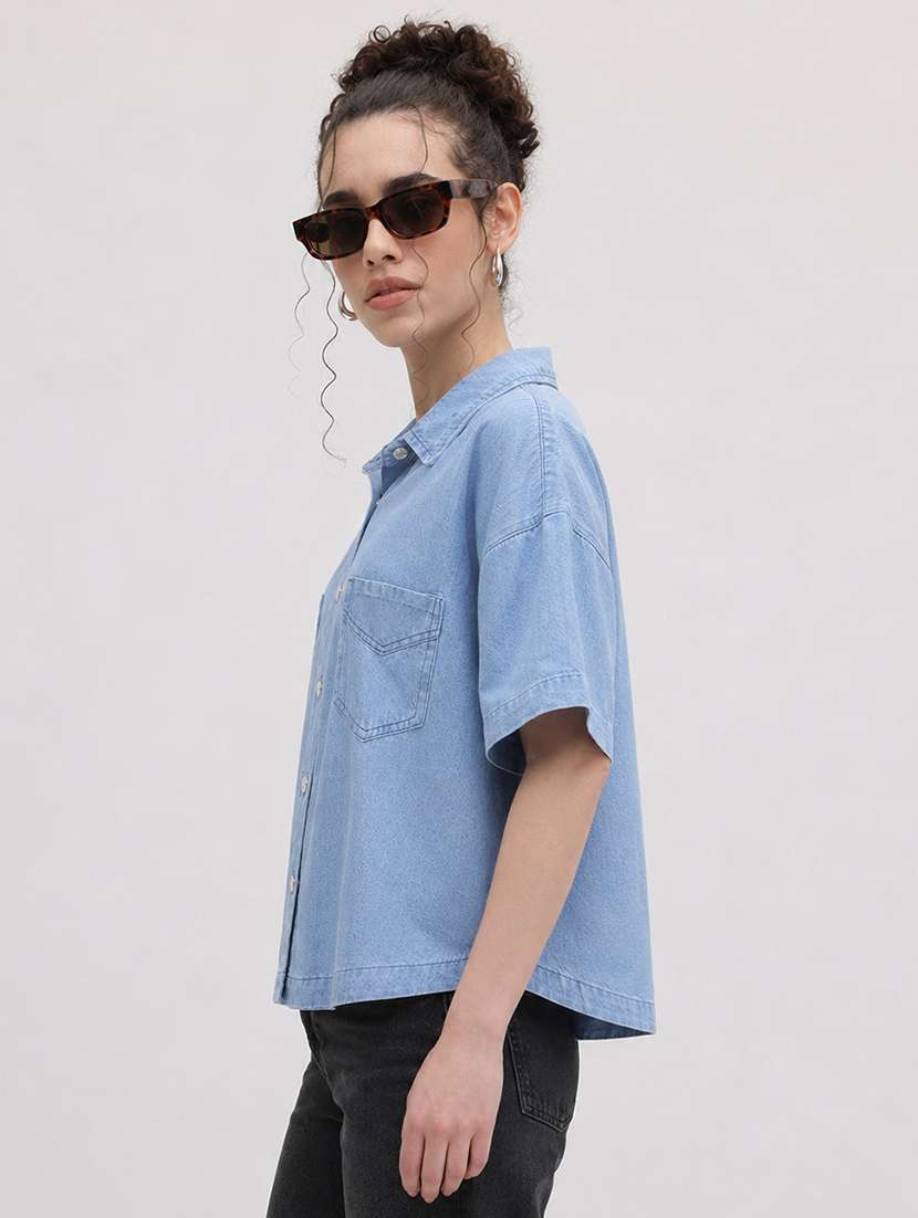 Women Solid Short Sleeve Refular Fit Shirt - 22696515 -  Standard Image - 2