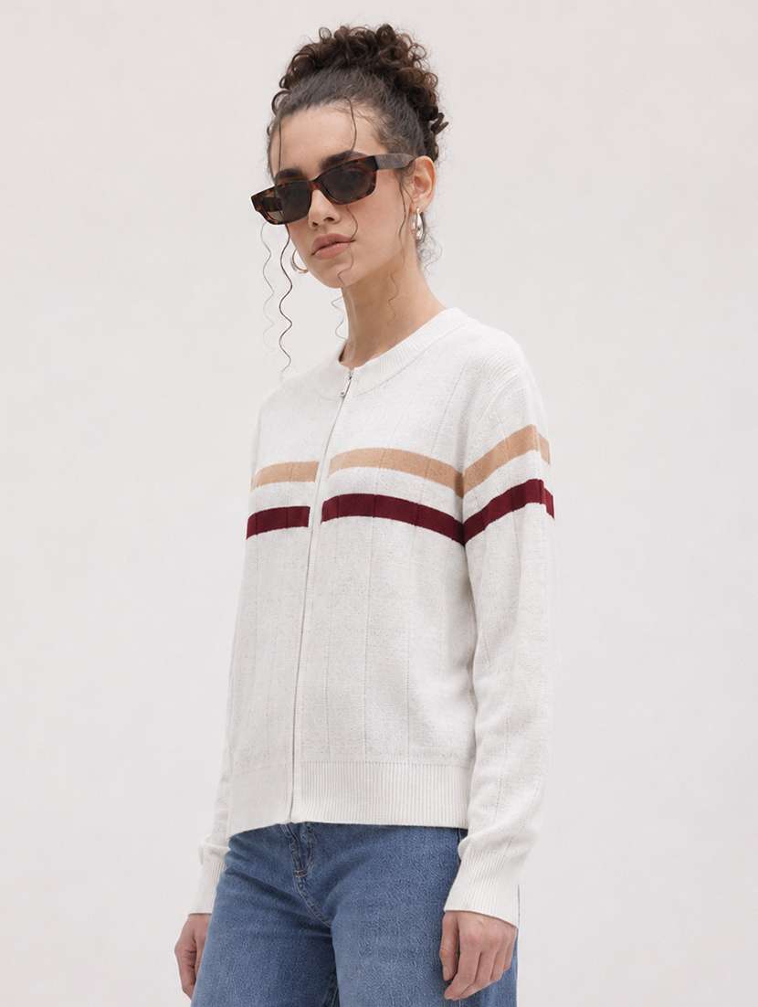 Women Striped Long Sleeve Regular Fit Cardigan - 22696580 -  Standard Image - 2