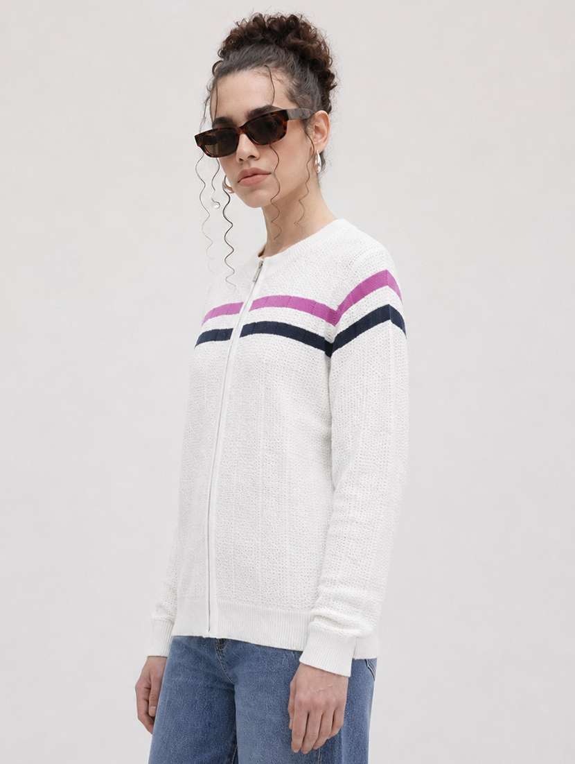 Women Striped Long Sleeves Regular Fit Cardigan - 22696581 -  Standard Image - 2