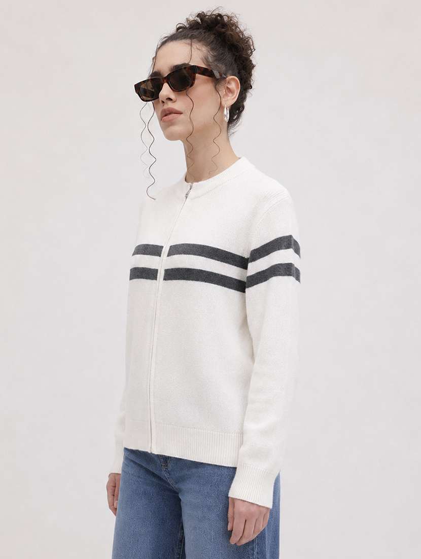 Women Striped Long Sleeves Regular Fit Cardigan - 22696582 -  Standard Image - 2