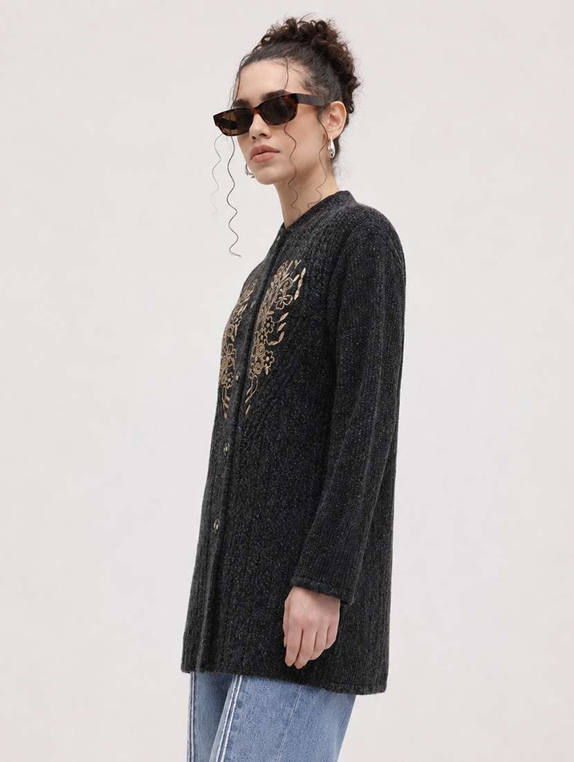 Women Self Design Long Sleeve Cardigan - 22696618 -  Standard Image - 2