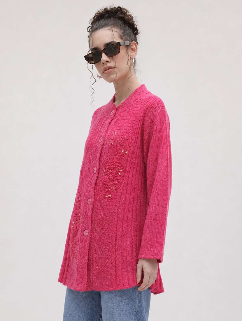 Women Self Design Long Sleeve Cardigan - 22696620 -  Standard Image - 2