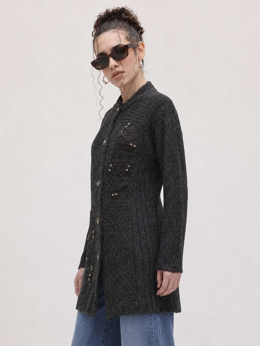 Women Self Design Long Sleeves Regular Fit Cardigan - 22696626 -  Standard Image - 2