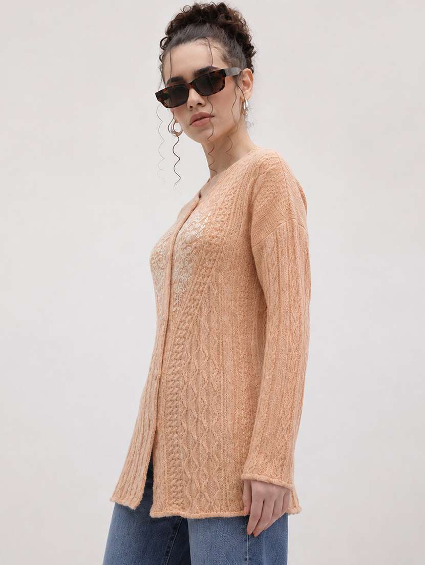 Women Self Design Long Sleeve Cardigan - 22696633 -  Standard Image - 2