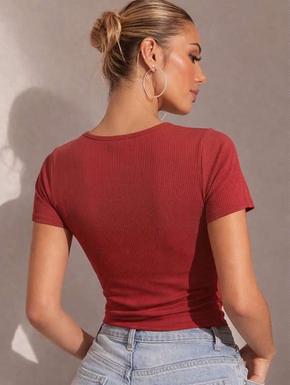 Women Solid Short Sleeves Crop Top - 22696685 -  Standard Image - 2