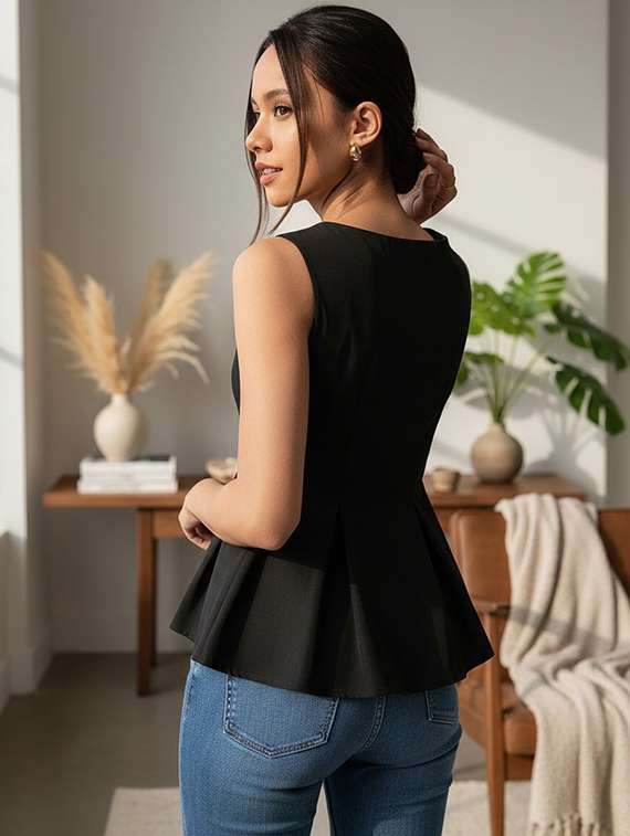 Women Solid Sleeveless Peplum Top - 22696686 -  Standard Image - 2