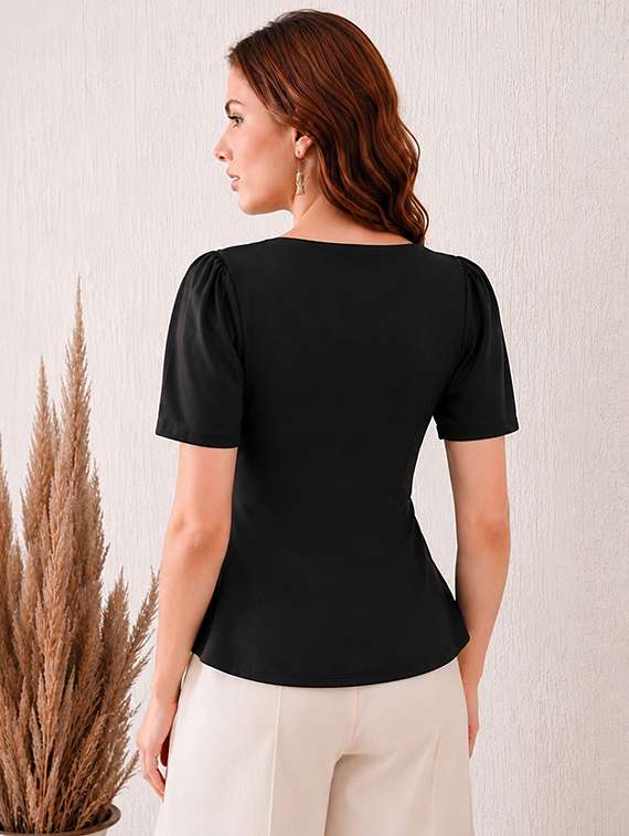 Women Solid Short Sleeves Peplum Top - 22696689 -  Standard Image - 2