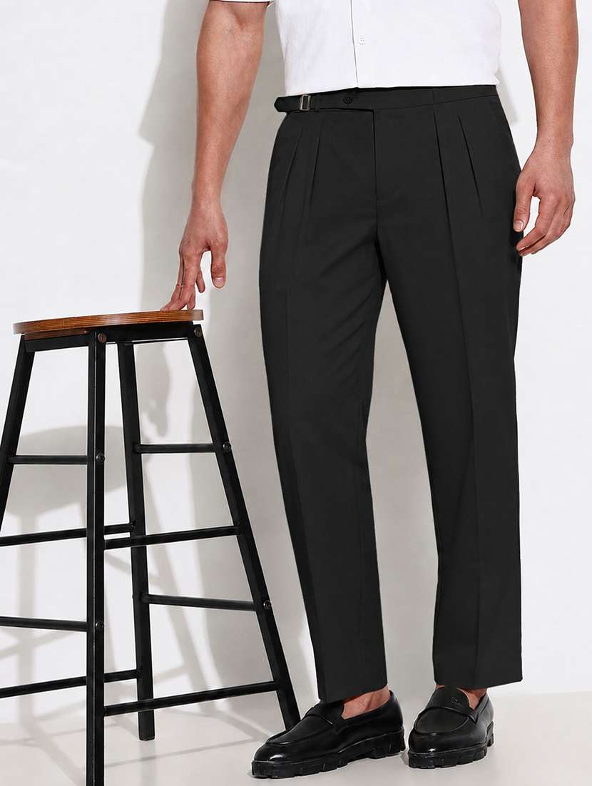 Men Solid Mid Rise Pleated Casual Trouser - 22696702 -  Standard Image - 2