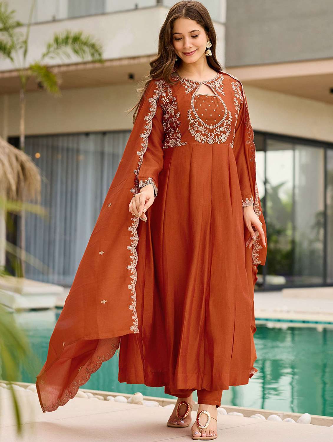 Women Embroidered Three Quarter Sleeves Kurta Pant Set With Dupatta - 22696770 -  Standard Image - 2