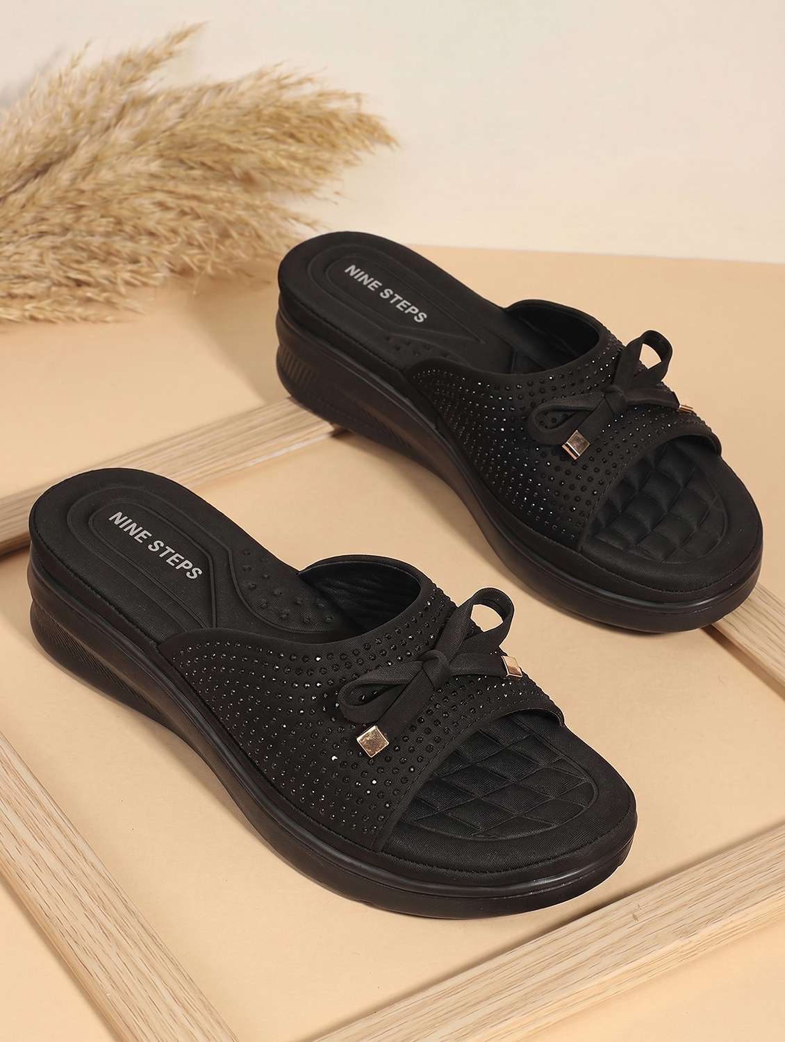 women embellished slip on wedges