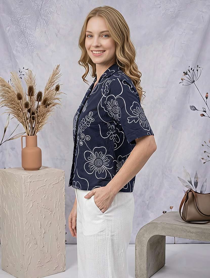 Women Embroidered Short Sleeves Shirt Style Top - 22696885 -  Standard Image - 2