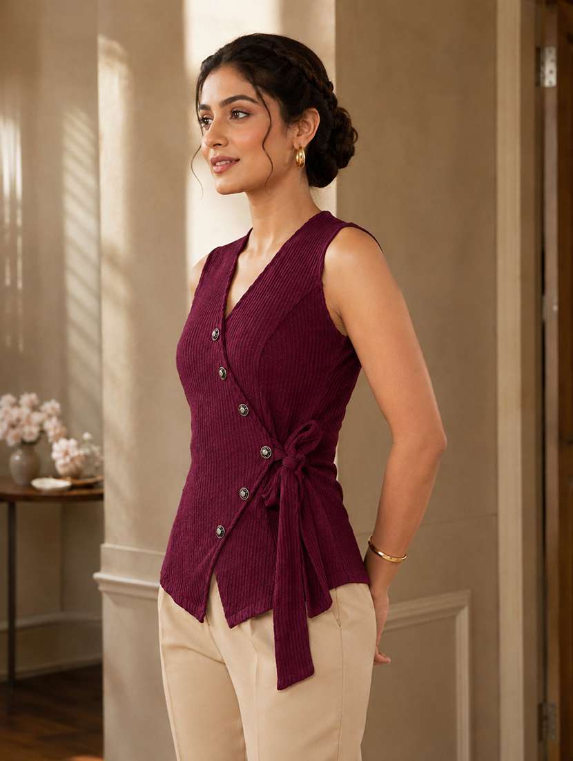 Women Self Design Sleevless Wrap Top - 22696928 -  Standard Image - 2