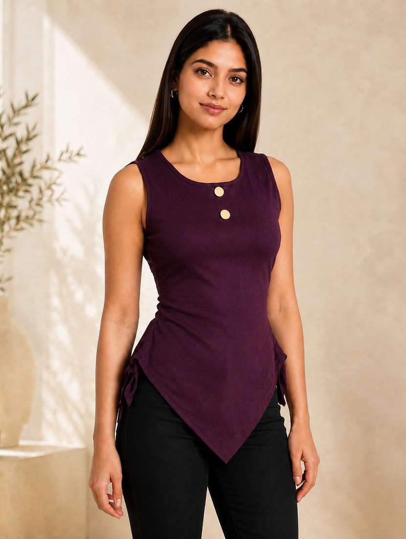 Women Solid Sleeveless Asymmetric Top - 22696935 -  Standard Image - 2
