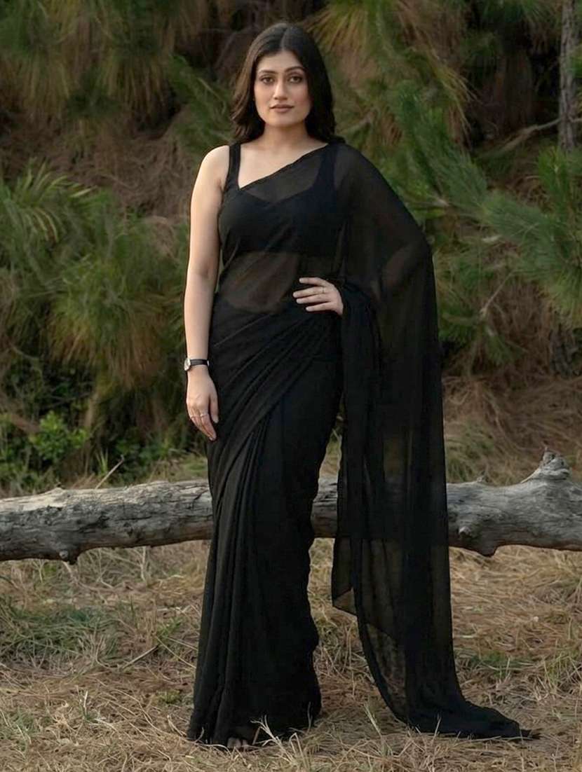 women solid plain saree with blouse