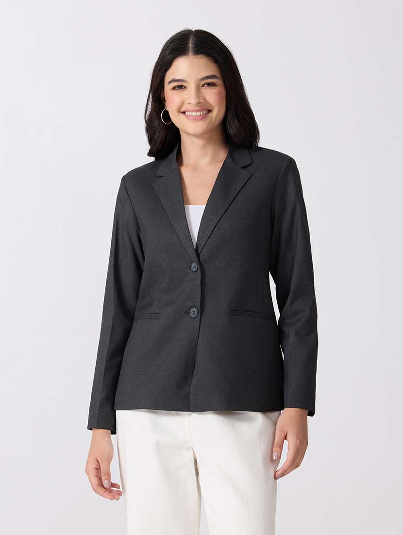 women solid long sleeves single breasted blazer