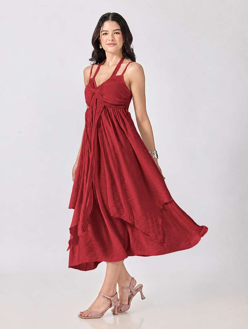 Women Solid Shoulder Strap Fit And Flare Dress - 22697092 -  Standard Image - 2