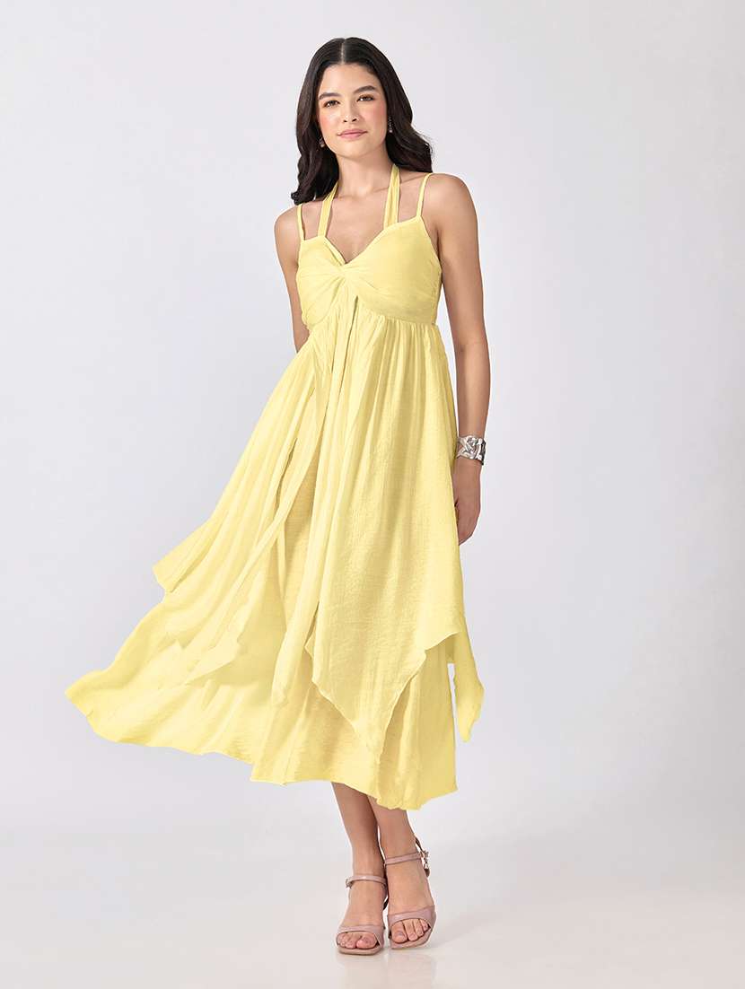 women solid shoulder strap fit and flare dress