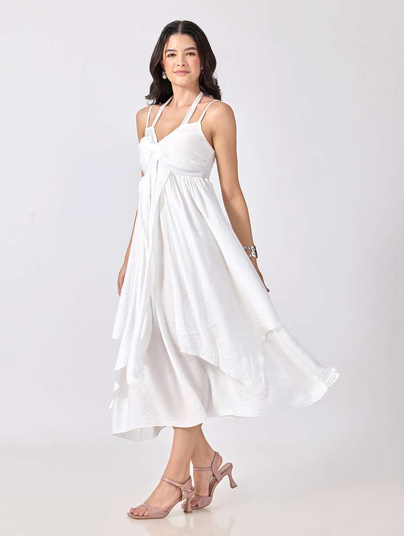 Women Solid Shoulder Strap Fit And Flare Dress - 22697094 -  Standard Image - 2
