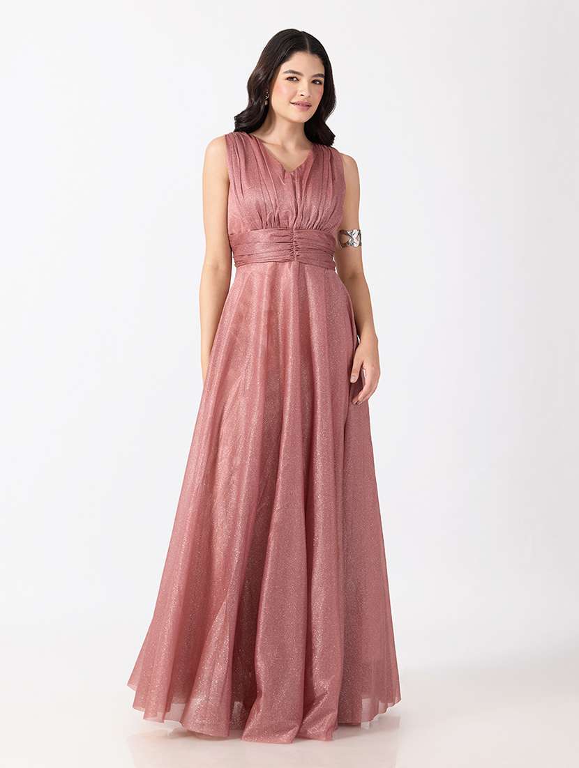 Women Self Design Sleeveless Fit And Flare Gown - 22697110 -  Standard Image - 2