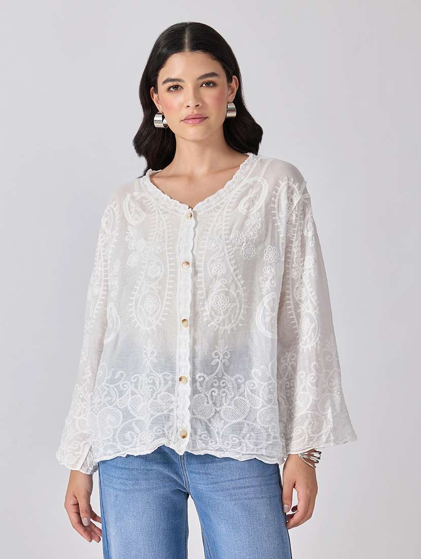 women embroidered long sleeves regular top
