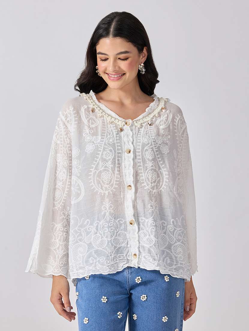 Women Embroidered Long Sleeves Shirt Style Top - 22697128 -  Standard Image - 2