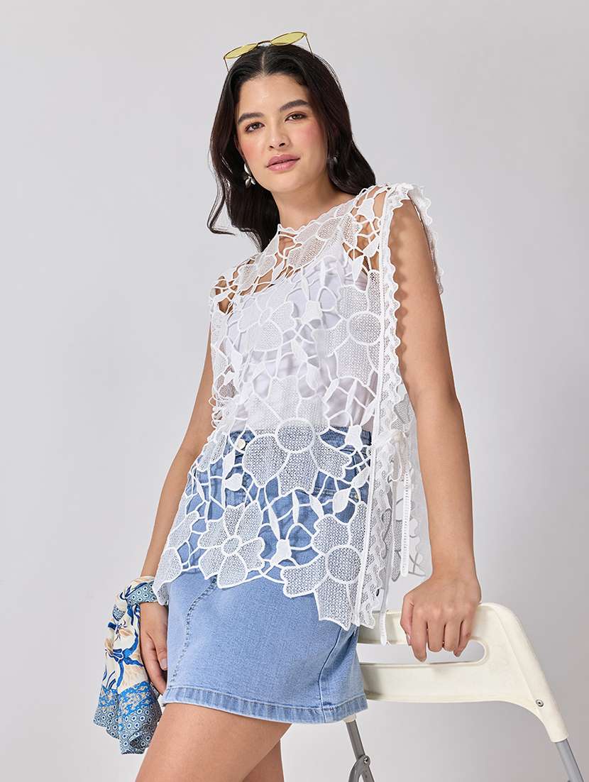 Women Self Design Sleeveless Regular Top - 22697130 -  Standard Image - 2